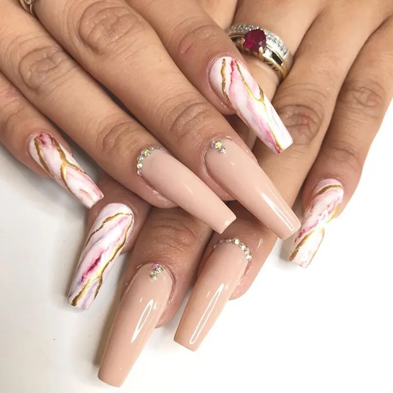 Kunden spezifisches Design Drücken Sie auf Nägel Luxus Strass Glitter Stick auf künstlichen Fingernägeln Dekoriert Private Label Fake Nails