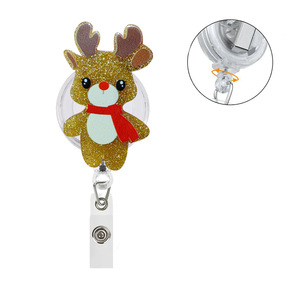 Pince crocodile rétractable transfrontalière motif renne avec boucle à tirage facile, Cadeau de Noël, Porte-badge, Porte-carte d'identité, Porte-clés - Product Image 1