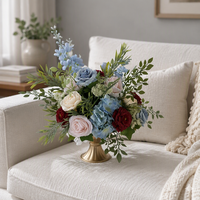 Buket Bunga Buatan 30cm Dusty Blue Wine Red Rose Hydrangea untuk Pernikahan Dekorasi Rumah Pengantin