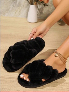 2026 Winter Indoor Fuzzy Cross Strap <b>Slippers</b> for Women with <b>Memory</b> <b>Foam</b> Cushion Non-Slip Sole Wholesale OEM Available - Product Image 6
