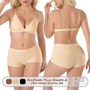 Ensemble de Lingerie Femme Soutien-Gorge Bralette Triangle Sexy Plongeant sans Armatures à Bonnets Souples et Fermeture au Dos avec String Culotte ou Shorty - Product Image 3