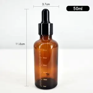 50毫升棕色透明玻璃刻度滴管瓶黑色橡胶盖玻璃滴管香水精油液体瓶