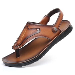Men's Leather Sandals Open Toe PU Outsole Summer Beach <b>Slides</b> Slip-On Casual Shoes - Product Image 5