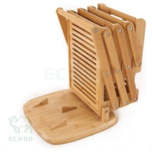 Revistero de suelo plegable de bambú, estante de madera emergente con 4 bolsillos para catálogo, soporte de pie para literatura - Product Image 6