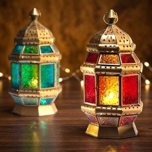 Metal Iron <b>Candle</b> <b>Lantern</b> / Stained Glass <b>Lantern</b>/<b>large</b> Moroccan <b>Lantern</b> - Product Image 2