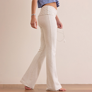 Fold Over Wide Leg <b>Flared</b> <b>Legging</b> Customizable Waistband High Rise Fit 96% Cotton 4% Spandex Yoga Polka Dot Pants Manufacturer - Product Image 2