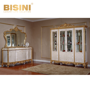 Juego de Dormitorio de Madera Real Francés de Lujo, Marco de Madera Maciza Tallada a Mano, Tapizado en Tela <span class=keywords><strong>Azul</strong></span>, Muebles de Cama King y Queen <span class=keywords><strong>para</strong></span> Bodas - Product Image 4