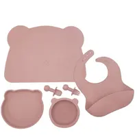 Baby Grip Gerechten Set Peuters Zelf Voeden Zuig Kom Verdeeld Silicone Baby Plaat + Bib + Sippy Cup/Siliconen babyvoeding Set