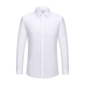 RTS 100% Cotton Men's Solid White Herringbone Business Tuxedo Shirts Anti-wrinkle Prom Dress Shirt For Men
