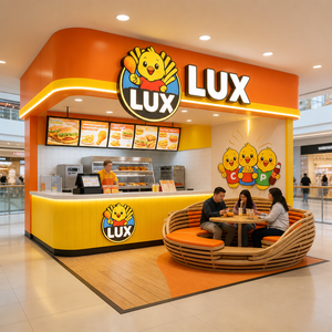 ออกแบบซุ้มอาหารฟาสต์ฟู้ดทันสมัย LUX ซุ้มอาหารแบรนด์เฉพาะตัว ตกแต่งร้านเบอร์เกอร์ เฟอร์นิเจอร์ร้านอาหารเชิงพาณิชย์ - Product Image 1