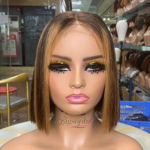 Perruque Bob Lace en Cheveux Humains Brésiliens Vierges Originaux, Double Drawn, Coupe Droite, Couleur Piano, Mèches Kim K, 8 Pouces, 2x6, Pas Cher - Product Image 2