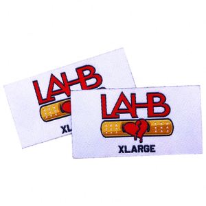 Étiquettes de taille pour vêtements avec logo de marque personnalisé, étiquettes tissées thermocollées pour le col - Product Image 1