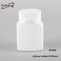 Flacon de pilules en plastique HDPE, vide, carré blanc, emballage, conteneur de capsules de médicaments, 90ml