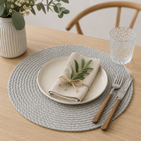 Set de table rond en corde tressée classique, en plastique, fait main, emballé en carton pour salle à manger, cuisine, maison