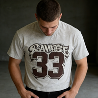 Heren grijs vintage T-shirt met ronde hals, cropped fit, nummer graffiti print, distressed retro, sportief casual streetwear, katoenen T-shirts