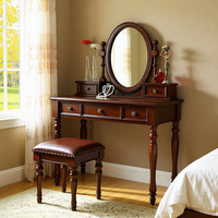 Table de toilette en bois massif avec miroir et tiroirs de rangement, coiffeuse de chambre à coucher, finition bois, style américain classique