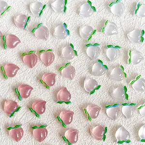 20pcs \ bag Peach Cherry Flower UV Light Color change Nail Charms 3D Fruit Nail Art Decoration