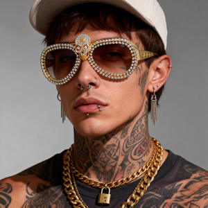 Kacamata Pria Desain Mewah Trendi Baru Buatan Tangan Vintage dengan Dekorasi Kristal Tengkorak untuk Pesta yang Elegan - Product Image 2