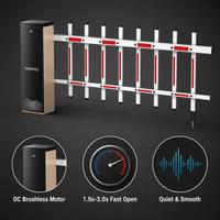 Barrière à bras articulé pliable en alliage d'aluminium Keydeone 6m avec télécommande RFID pour smartphone, idéale pour les applications industrielles et commerciales intensives et les parkings.