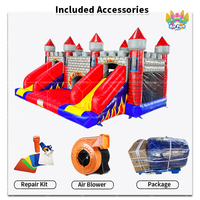 Château gonflable commercial AirFunPro rouge en forme de dinosaure, structure gonflable combinée avec matériau PVC, capacité de 10 personnes et installation facile