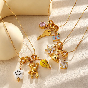 Kids Cartoon DIY Charm Necklace Stainless Steel <b>Rainbow</b> Castle Key Detachable Pendant Collarbone Jewelry - Product Image 2