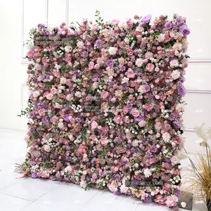 Paarse Roos Romantische Fabriek Kunstmatige 3d Zijde Romantische Bloemen Muur Achtergrond Voor Bruiloft Feest Decoratie