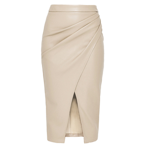 Canal 3 couleurs 2024 automne hiver femme mature taille haute fermeture éclair dos fendu devant froncé moulante Faux <span class=keywords><strong>cuir</strong></span> PU <span class=keywords><strong>jupe</strong></span> mi-longue - Product Image 5