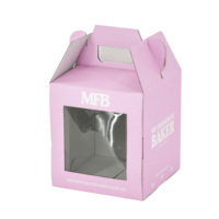 Boîte à gâteau en carton ondulé rose personnalisée avec poignée, fenêtre en PVC, boîte d'emballage pliable pour boulangerie, pour gâteau d'anniversaire, dessert, emballage cadeau
