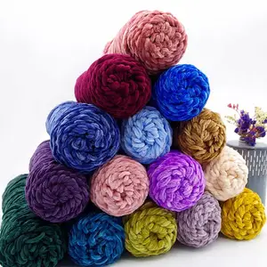 Qianxiao Super soft fluffy velvet yarn polyester hand crochet hat sweater scarf knitting bright chenille velvet thread