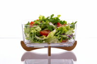 Grand saladier carré en acrylique avec ustensiles sur base en bois - Pour mélanger, servir et conserver les aliments à la maison et lors d'événements