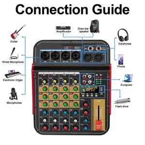 Fg6 Professionele 6 Kanaals 48V Phantom Power Mini Usb Audio Mixer Draagbare 6-kanaals Audio Interface