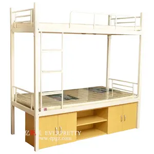 便宜的学校家具宿舍钢双层床框架带储物柜