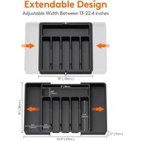 Organizador de Utensilios de Cocina Expandible de Plástico con Compartimentos, Bandeja para Cubiertos de Dos Niveles para Oficina