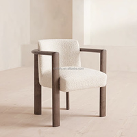 Ensemble de table à manger moderne FERLY en bois organique, plateau rond en travertin, base en bois de burl, fauteuils en bois rembourrés, meubles de luxe