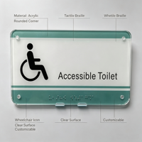 Plaque de porte tactile en acrylique modèle 005 avec symbole de fauteuil roulant et signalisation tactile pour toilettes accessibles, taille personnalisable pour lieux publics - Xiaoyao