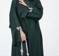 Robe Abaya en brocart marron 3D jacquard ornée de nœuds et de manches papillon avec ensemble hijab pour femmes musulmanes modestes, soirée
