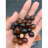 Perles en ambre naturel de 12 mm, lisses et polies, teinte chaude, avec inclusions, finition brillante, pour bijoux, Indonésie CV