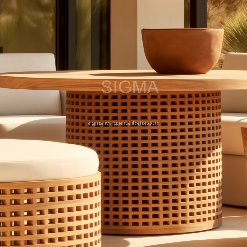 Newest Design Patio Garden Furniture Wholesale Wooden Frame Outdoor Dining Set Round Teak Wood Dining Table