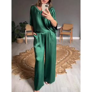 Traje Casual de Verano para <span class=keywords><strong>Mujer</strong></span>, Cuello en V, Color Sólido, Mercerizado - Product Image 4