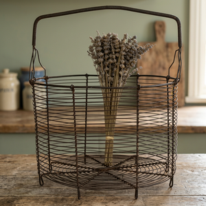 Vintage <b>Wire</b> <b>Basket</b> with Handle Rustic <b>Storage</b> <b>for</b> Home Decor and Organizing Essentials - Product Image 1