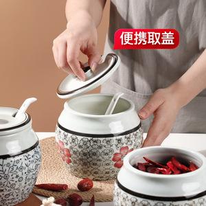<b>Spice</b> <b>Jar</b> Ceramic Salt Container With Spoon Moisture Proof For Kitchen Storage M Size - Product Image 4