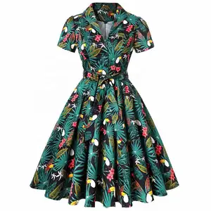 핫 세일 여성 빈티지 드레스 1950s 60s 복고풍 셔츠 드레스 플러스 사이즈 꽃 면 여성 여성 스윙 로크빌리 드레스 Vestidos