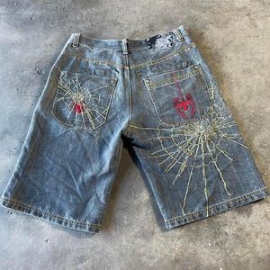 Streetwear d'été personnalisé pour hommes, vêtements de ville brodés en coton hip hop punk tendances, shorts essentiels en <span class=keywords><strong>jean</strong></span> délavés à l'acide, shorts streetwear - Product Image 1
