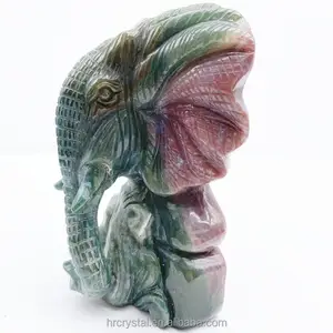 062 Healing Semi-precious Stone Crafts Ocean Jasper Elephant Gemstone Crystal Animal Carving