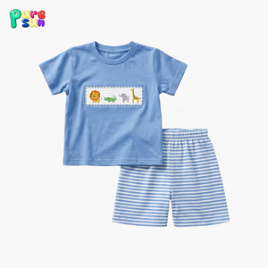Puresun - Conjuntos de <span class=keywords><strong>Ropa</strong></span> para Niños de Dos Piezas Personalizados, Pantalones Cortos con Estampado de Rayas, <span class=keywords><strong>Ropa</strong></span> de Algodón con Estampado de Animales del Zoológico para Niños, Precio al por Mayor - Product Image 2