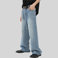 Jeans en denim délavé clair pour homme HONFIT avec impression sur écran, pantalon ample et confortable à jambes larges, vêtements de rue décontractés pour commande en gros B2B