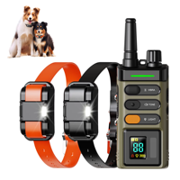 Collier de dressage pour chien à double récepteur, portée de 1600 m, étanche IPX7, rechargeable, lumière LED pour le dressage du comportement de deux chiens