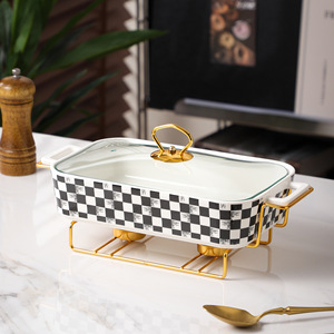 Style nordique Double poignée Pot en céramique fer support rectangulaire ménage soupe assiette <span class=keywords><strong>de</strong></span> <span class=keywords><strong>poisson</strong></span> pour la cuisson noir blanc plats casseroles - Product Image 3