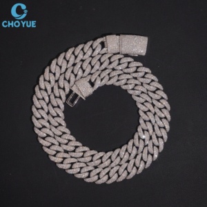 Collar de Cadena de Plata con Baño de Rodio y Moissanita para Mujer, Corte Brillante Redondo, Microincrustaciones, Estilo Hiphop Unisex - Product Image 2