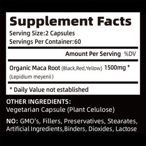 Capsules de poudre de racine de maca riche en nutriments 1500 mg Contient de l'extrait de racine de maca pour hommes et femmes Améliore l'énergie Complément végétarien - Product Image 3
